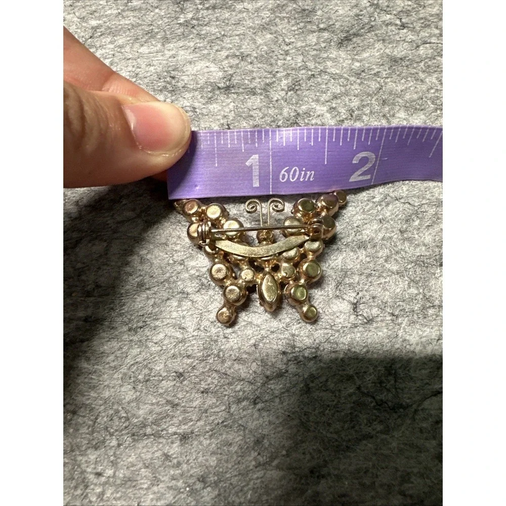 Vintage GoldTone PINK Blueish  Rhinestones Crystals BUTTERFLY 1.5